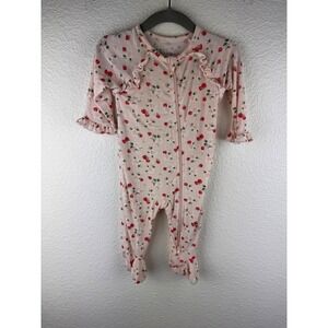 Milkberry Baby Girls Pink Strawberry Floral Footed Pajama Sleepers 0-3M Bamboo